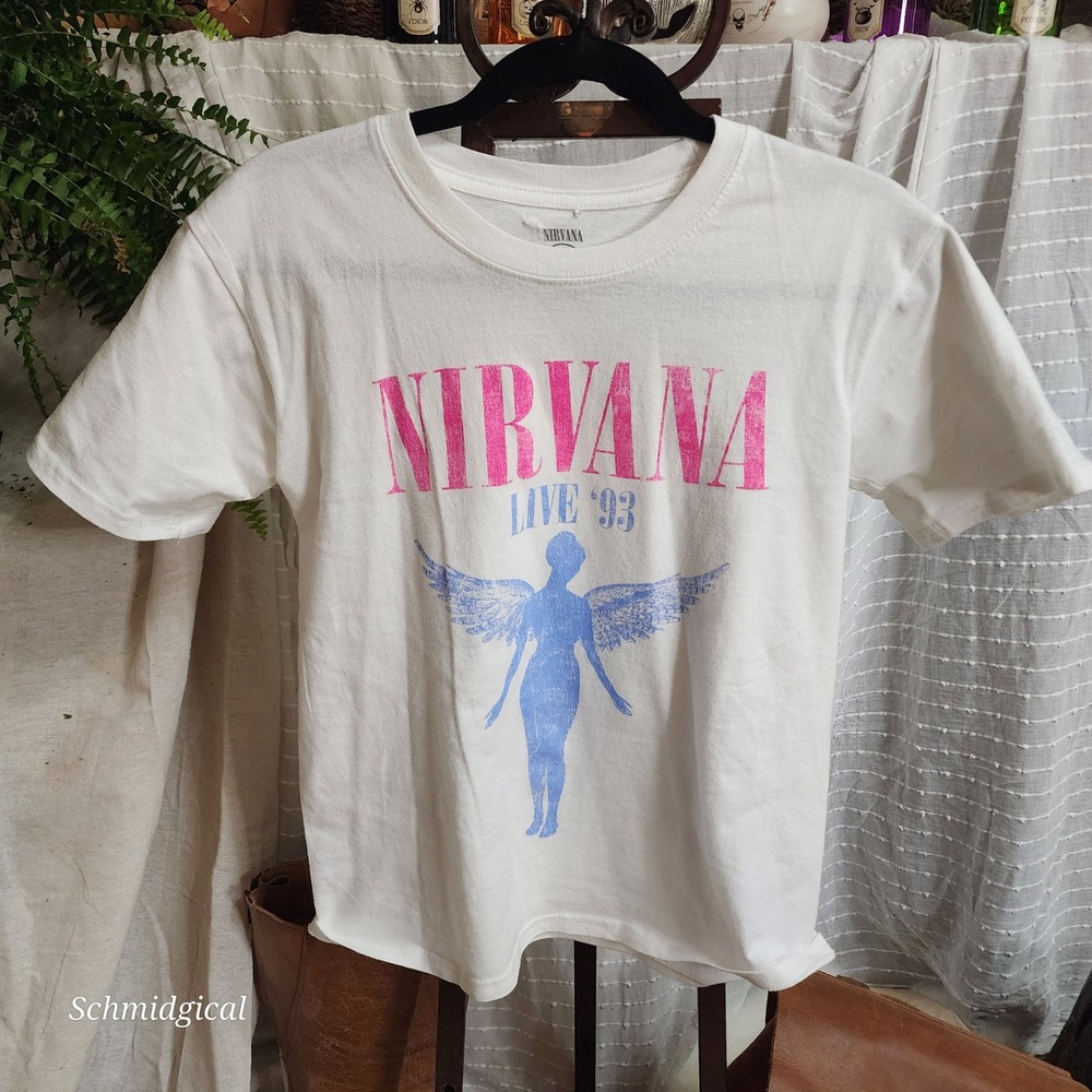 Nirvana Live 93 In Utero Angel Graphic Tee White Small Short Sleeve Cotton Tee